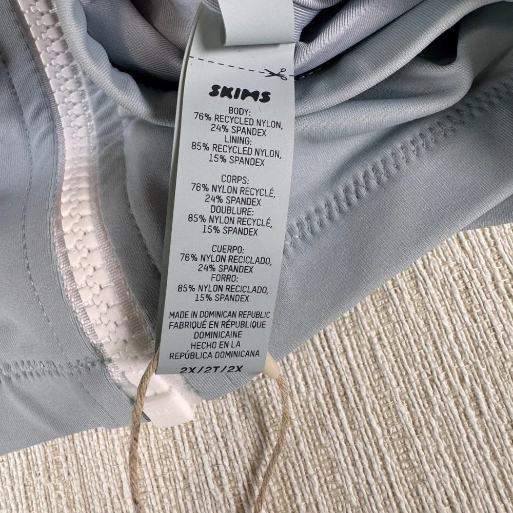 SKIMS Sporty Zipper Swim Mock Neck Top Pacific Blue Gray 2X TP-TNK-3007 NEW